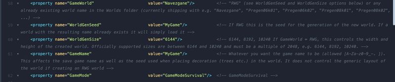The GameWorld and GameName properties in serverconfig.xml